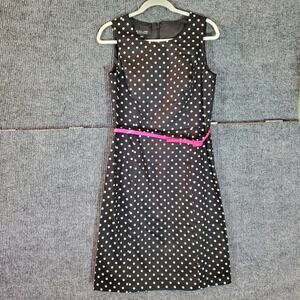 Evan Picone Black White Polka Dot Dress Pink Belt Size 10 Sheath